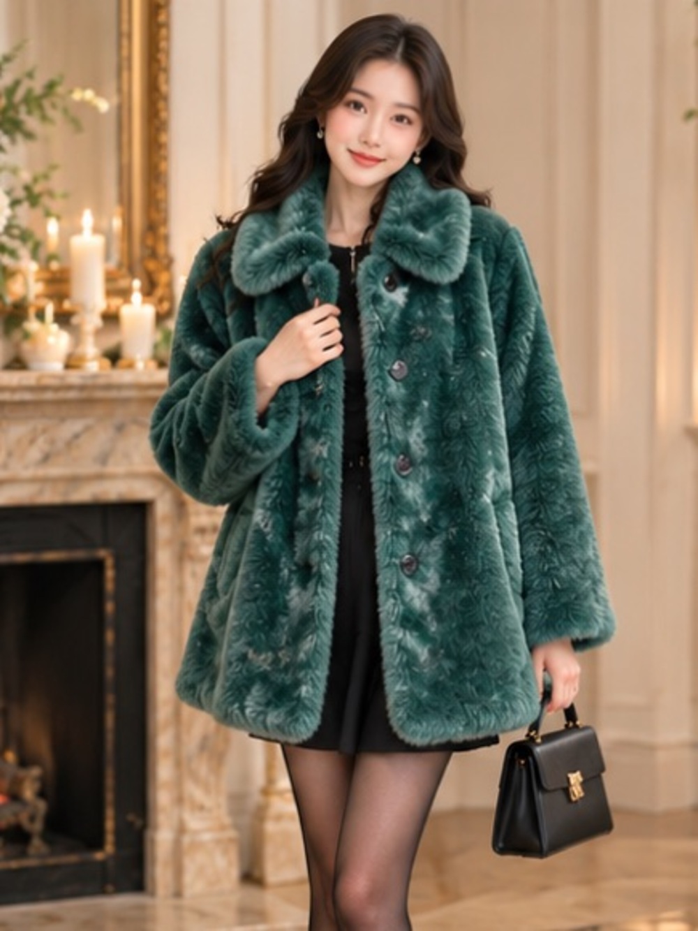 kate spade Forest Green Faux-Fur Teddy Jacket